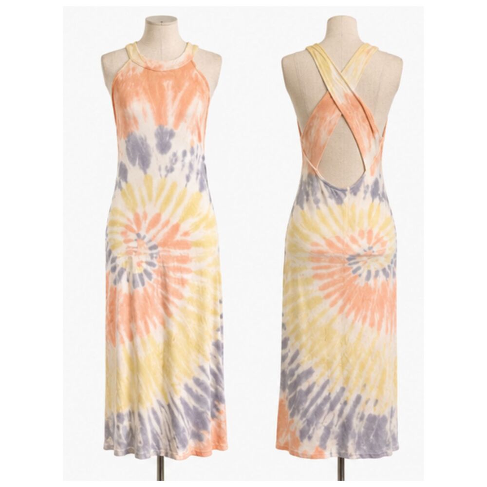 Young Fabulous & Broke Tie Dye Halter Racerback Maxi Dress Sunset Ribbed. Size M